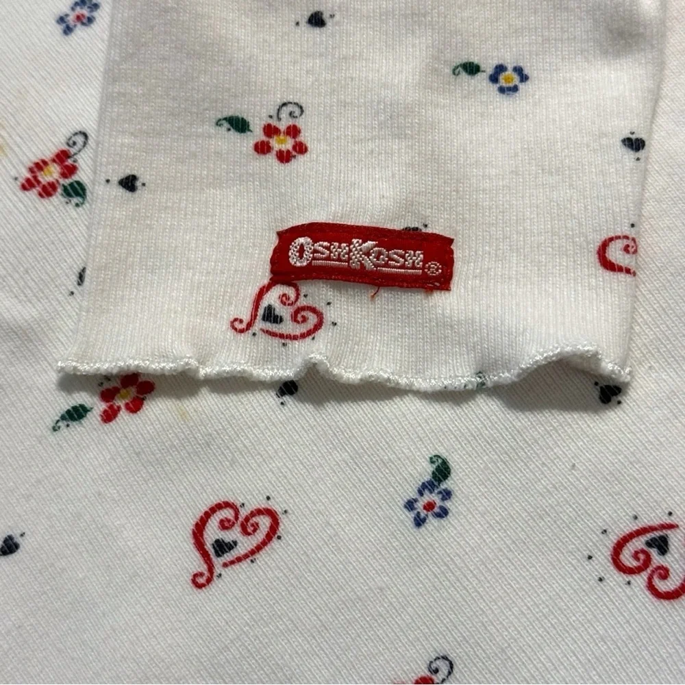 Vintage OshKosh B’gosh Baby Bodysuit 18M White Floral Hearts Turtleneck
